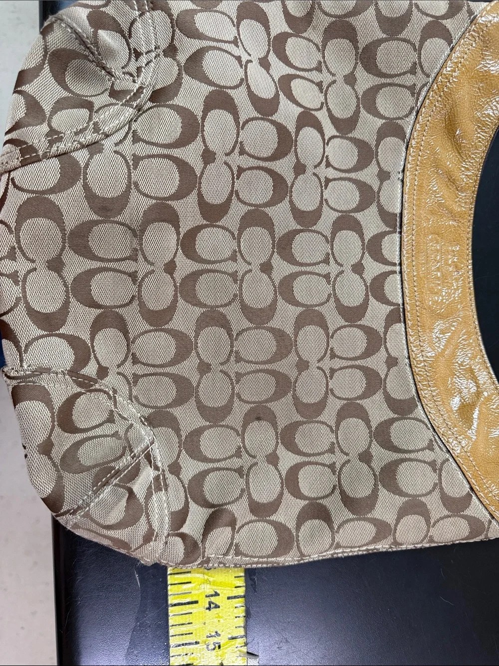 Coach Signature Canvas Hobo with Brown and Mustard Leather Trim